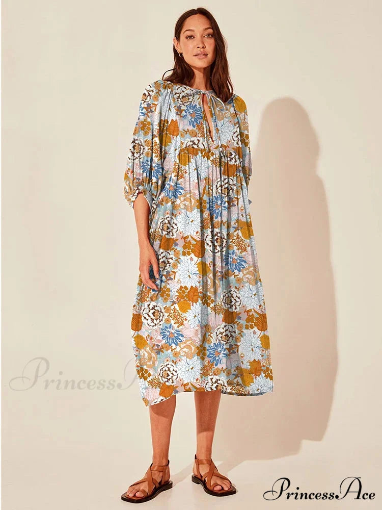 Bohemian Antique Lantern Sleeve Dress