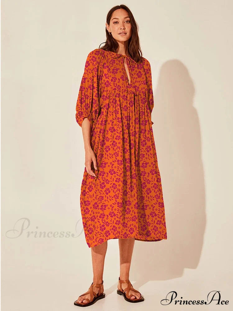 Bohemian Antique Lantern Sleeve Dress