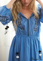 Bohemian Azure/Ivory Cotton Rayon Maxi Dress