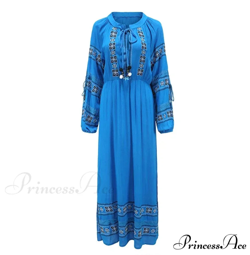 Bohemian Azure/Ivory Cotton Rayon Maxi Dress