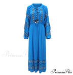 Bohemian Azure/Ivory Cotton Rayon Maxi Dress