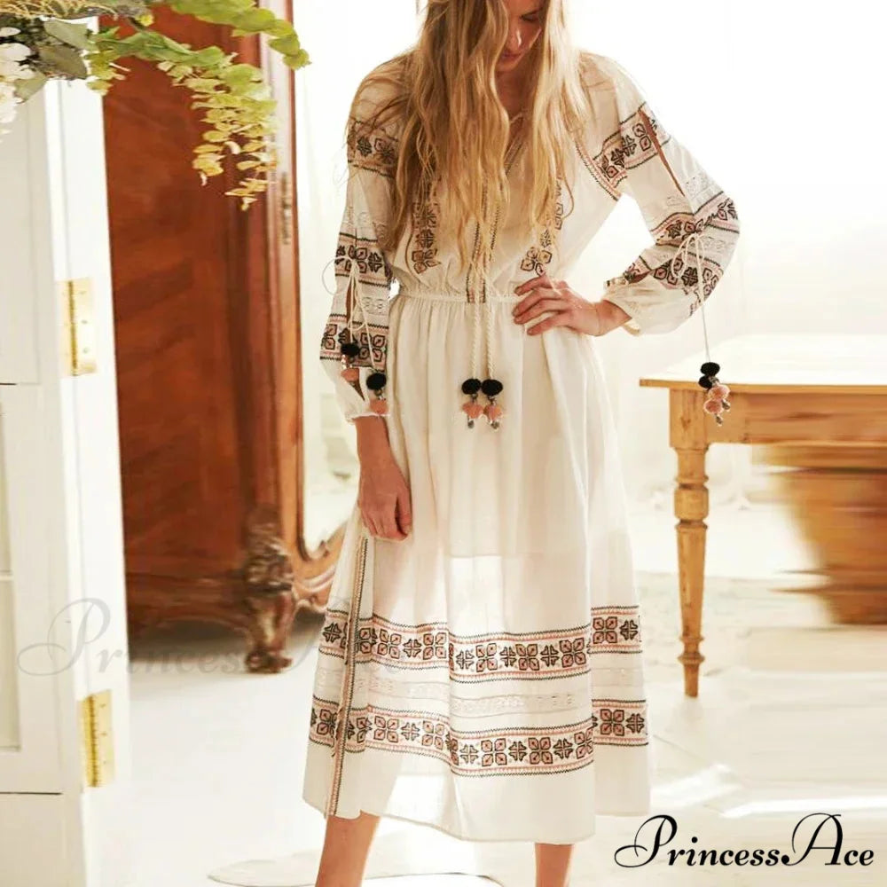 Bohemian Azure/Ivory Cotton Rayon Maxi Dress