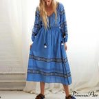 Bohemian Azure/Ivory Cotton Rayon Maxi Dress