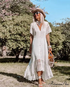 Bohemian Baggy Summer Dress Retro Low-Cut Flower Pattern