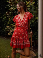 Bohemian Floral Pattern Sashes Free-Spirited Dress