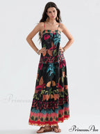 Bohemian Flowy Foliage Ruched A-Line Floral Dress