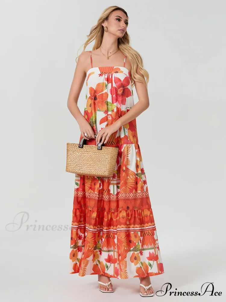 Bohemian Flowy Foliage Ruched A-Line Floral Dress