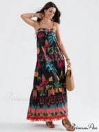 Bohemian Flowy Foliage Ruched A-Line Floral Dress