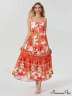 Bohemian Flowy Foliage Ruched A-Line Floral Dress