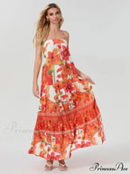 Bohemian Flowy Foliage Ruched A-Line Floral Dress