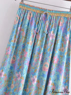 Bohemian High Waist Viscose Maxi Skirt A-line Frilled Floral Print