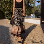 Bohemian Pattern High Waist Maxi Skirt Informal Baggy Summer Skirt