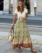 Bohemian Pattern High Waist Maxi Skirt Informal Baggy Summer Skirt