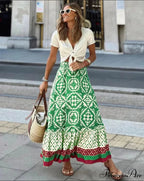Bohemian Pattern High Waist Maxi Skirt Informal Baggy Summer Skirt