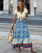Bohemian Pattern High Waist Maxi Skirt Informal Baggy Summer Skirt