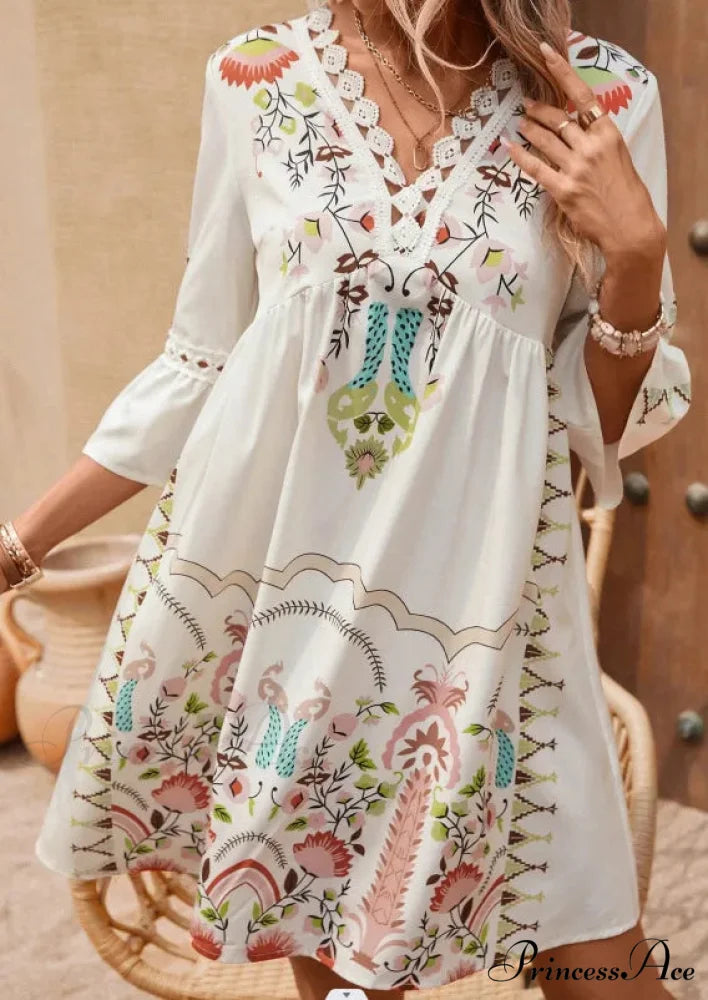 Bohemian Plunging Neckline Flower Celebration Dress