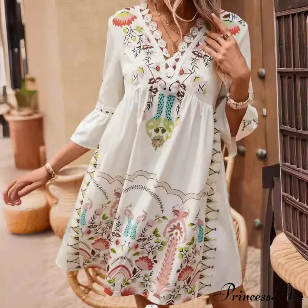 Bohemian Plunging Neckline Flower Celebration Dress