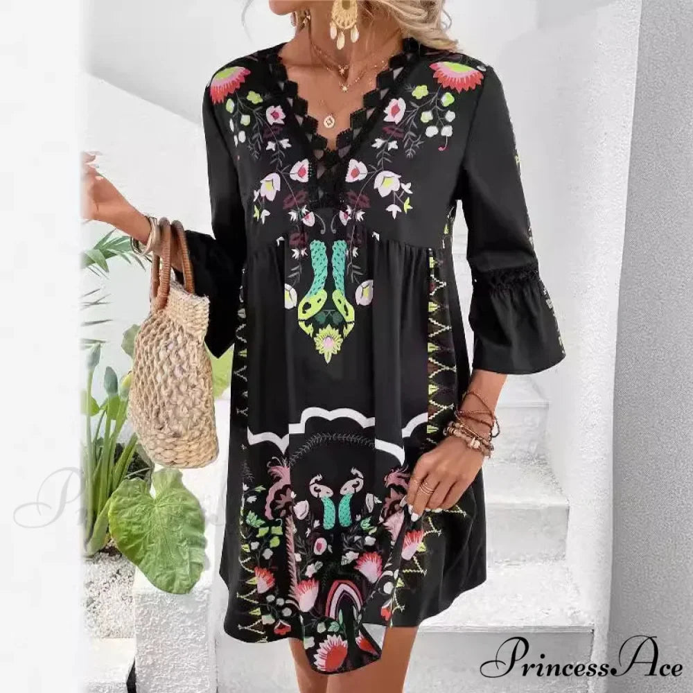 Bohemian Plunging Neckline Flower Celebration Dress