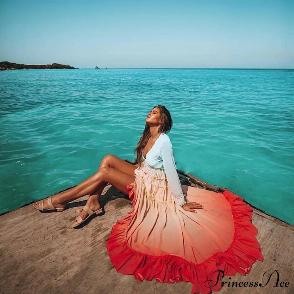 Bohemian Printing Gradient Elegant Maxi Dress