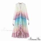 Bohemian Printing Gradient Elegant Maxi Dress