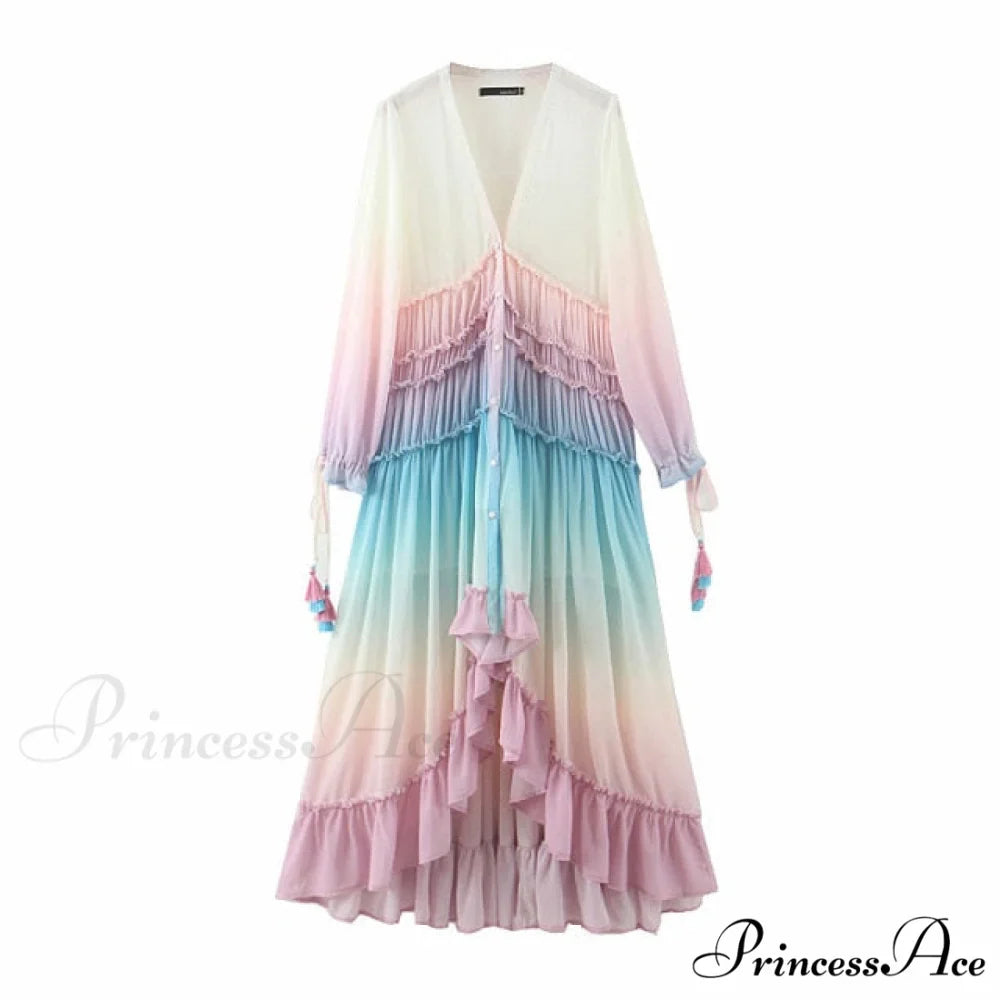 Bohemian Printing Gradient Elegant Maxi Dress