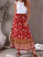 Bohemian Retro Flower Fringe Beach Bohemian High Waist Maxi Skirt