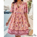 Bohemian Seaside Flower Pattern Short Flower Dress