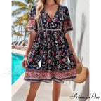 Bohemian Seaside Flower Pattern Short Flower Dress