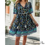 Bohemian Seaside Flower Pattern Short Flower Dress