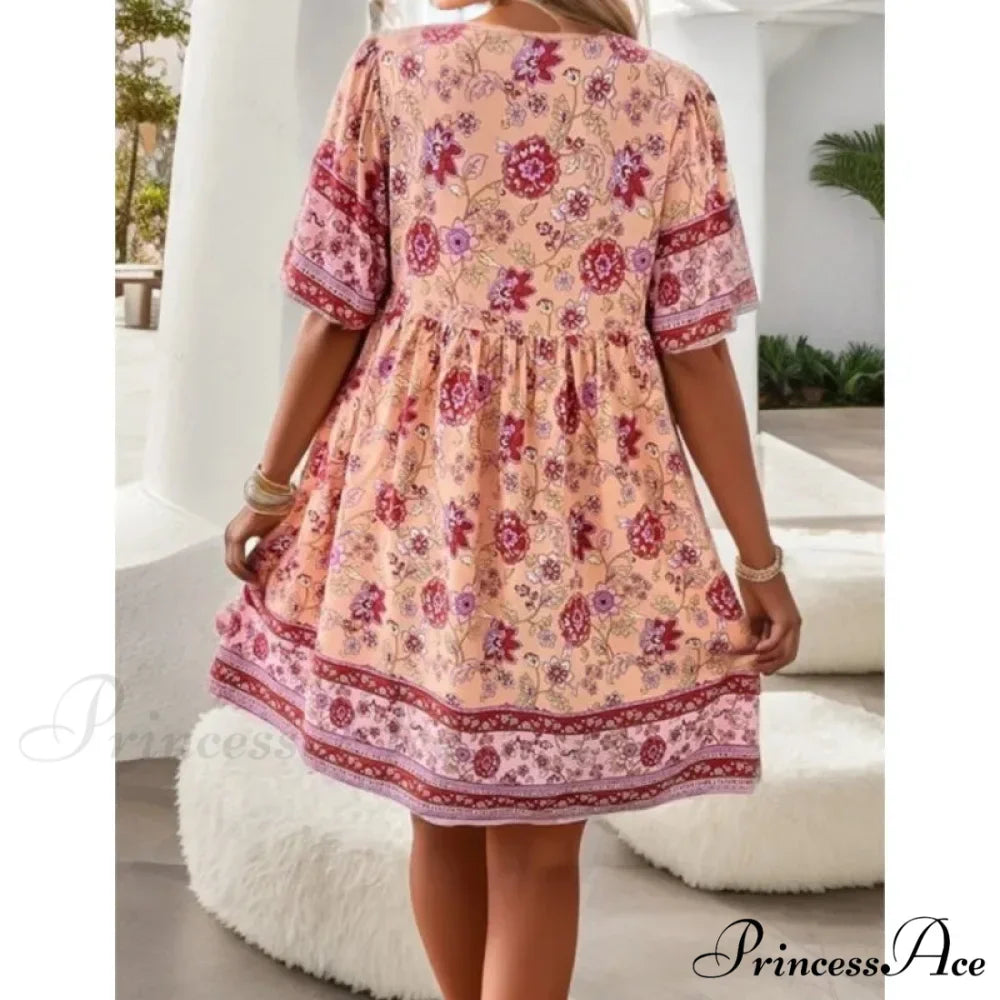 Bohemian Seaside Flower Pattern Short Flower Dress