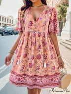 Bohemian Seaside Flower Pattern Short Flower Dress