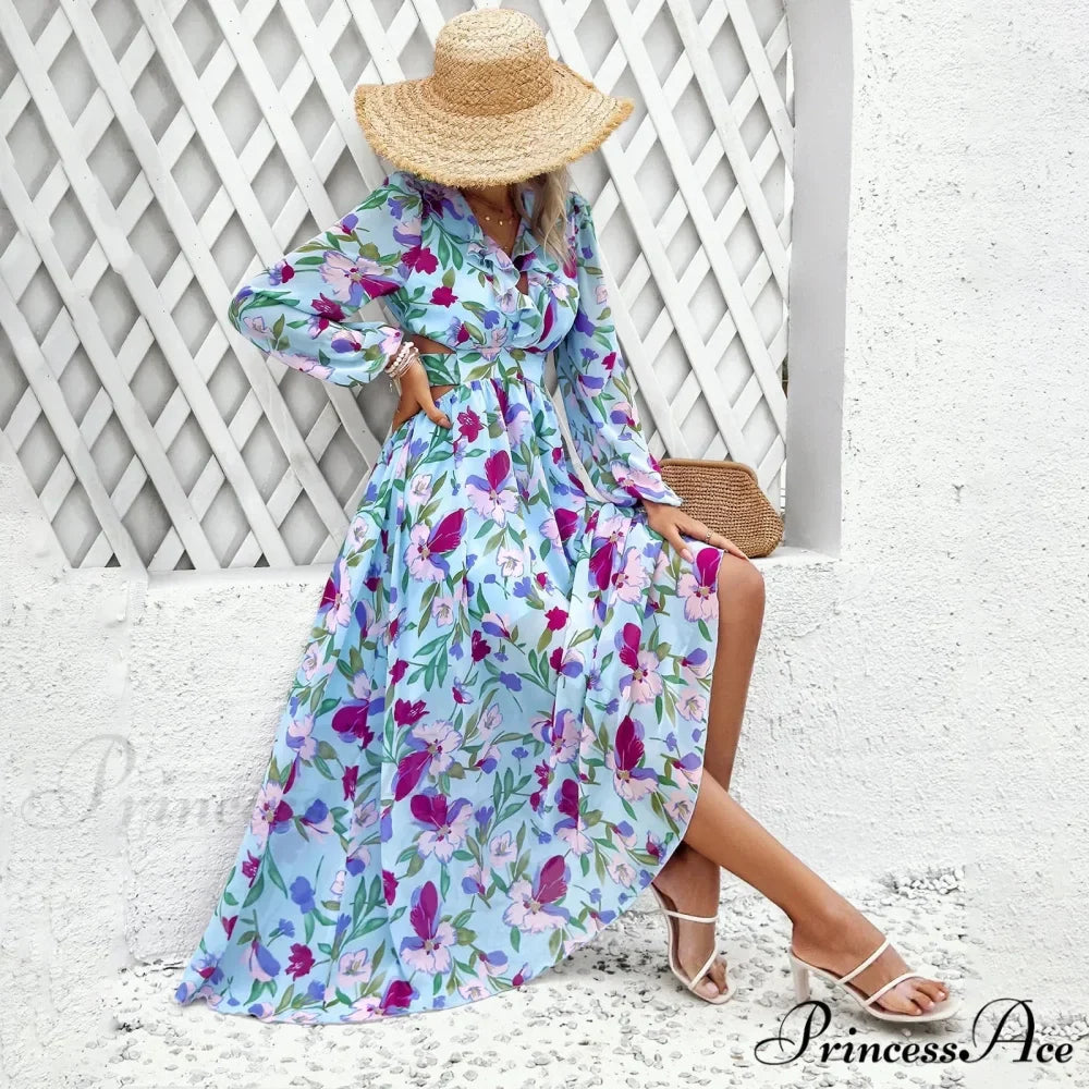 Bohemian Seaside Plunging Neckline Full Length Dress