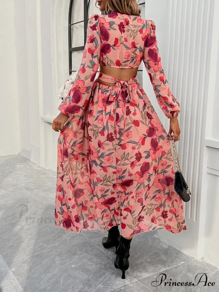 Bohemian Seaside Plunging Neckline Full Length Dress