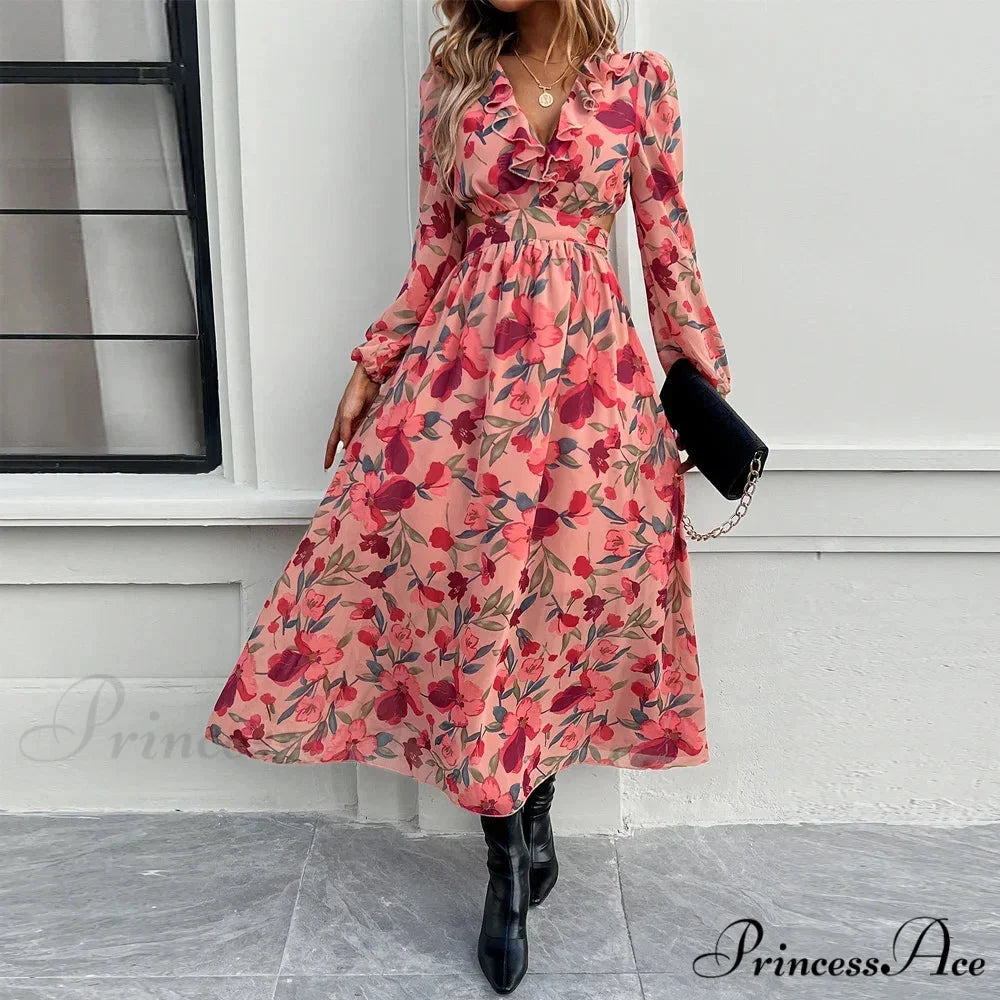 Bohemian Seaside Plunging Neckline Full Length Dress