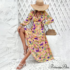 Bohemian Seaside Plunging Neckline Full Length Dress