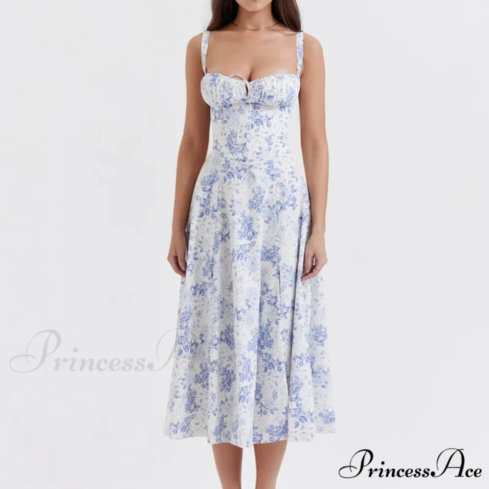 Bohemian Spaghetti Straps Knot Front Floral Dress