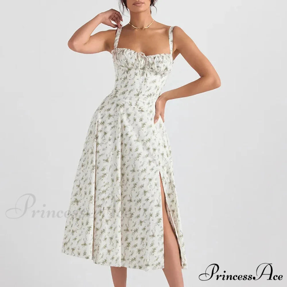 Bohemian Spaghetti Straps Knot Front Floral Dress