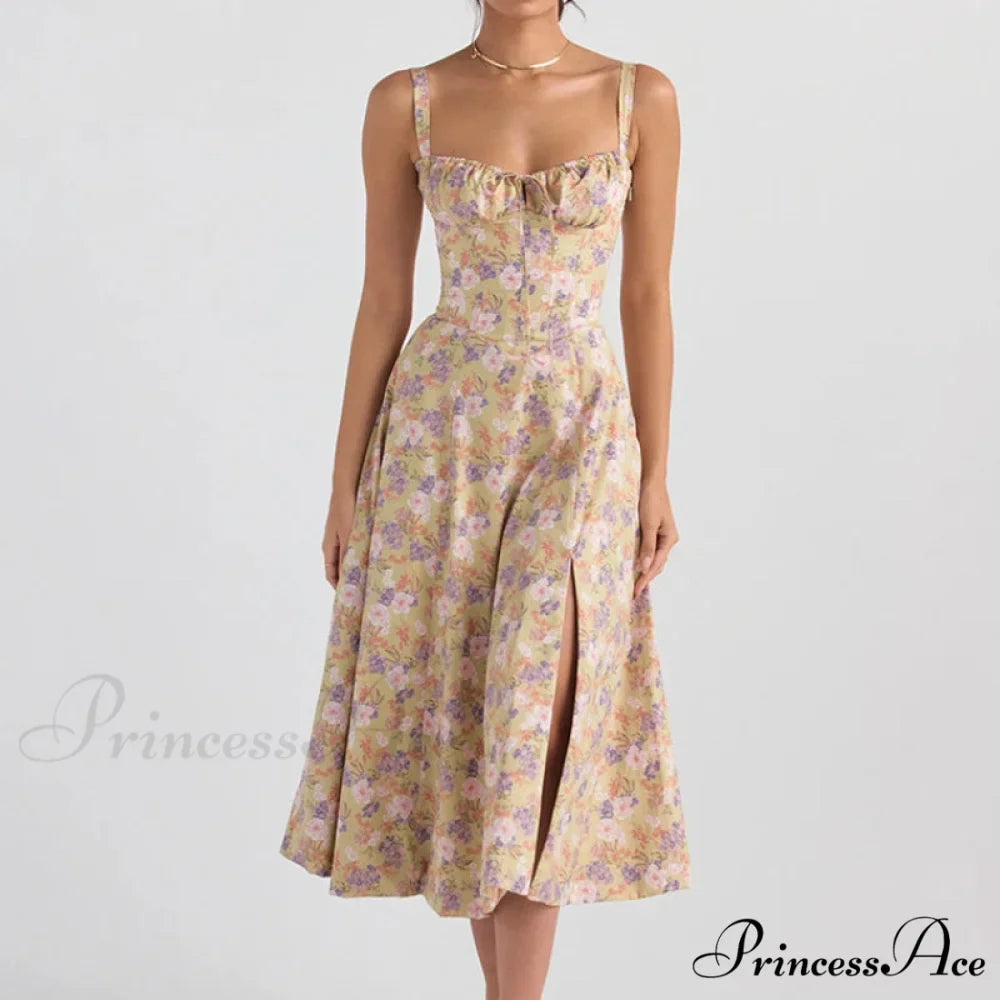 Bohemian Spaghetti Straps Knot Front Floral Dress