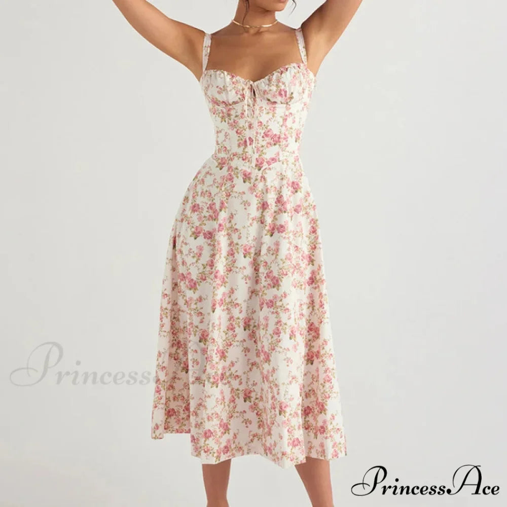Bohemian Spaghetti Straps Knot Front Floral Dress
