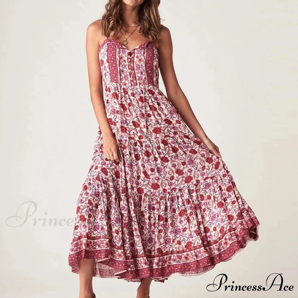 Bohemian Strap Dresses Nomadic Sleeveless Rayon Floral Print Maxi Dress