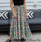 Bohemian Style Ladies Beach Red Floral A-Line Boho Skirt