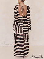 Bohemian Style Unique Printed Graceful V Tie Ring Maxi Dress