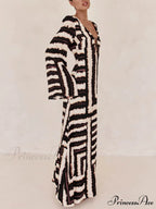 Bohemian Style Unique Printed Graceful V Tie Ring Maxi Dress