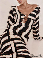 Bohemian Style Unique Printed Graceful V Tie Ring Maxi Dress