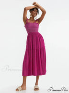 Bohemian Summer Bloom Embroidery Tie-Up Shoulder Shirred A-Line Beach Dress