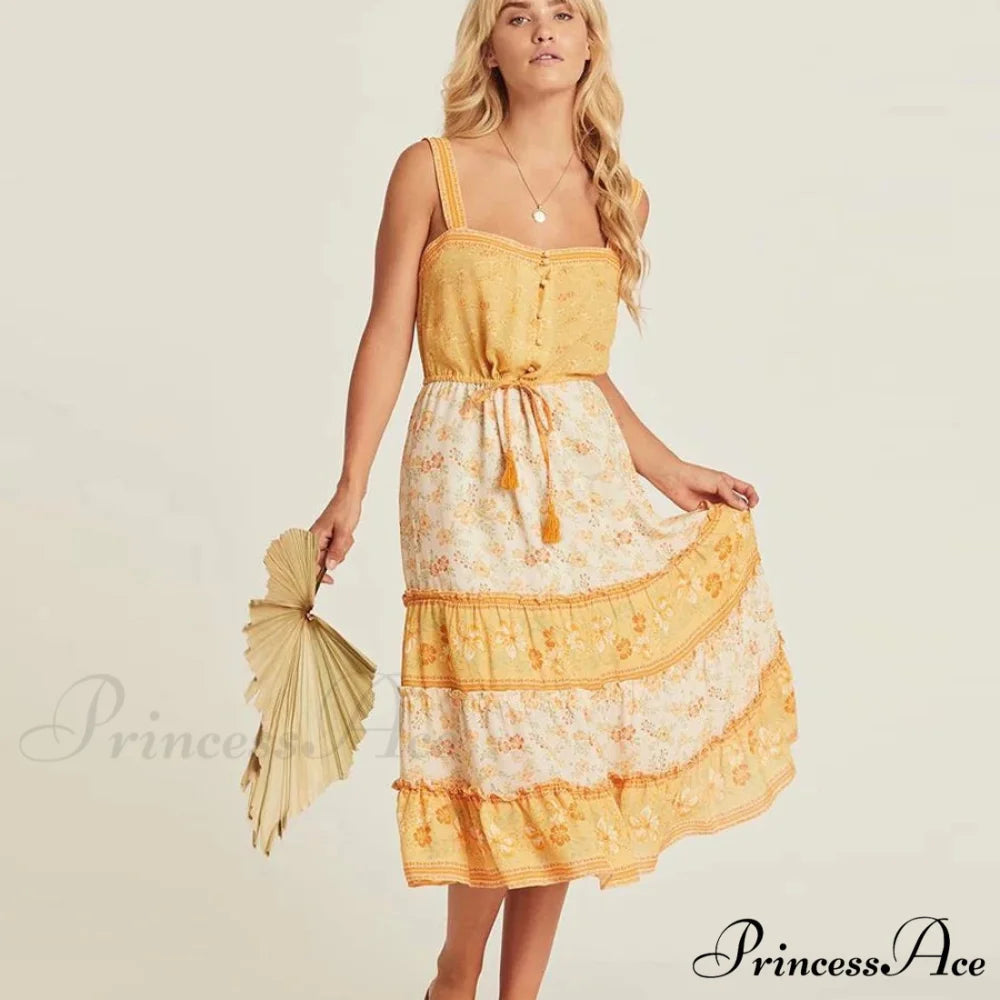 Bohemian Sundress Seductive Sleeveless Strap Rayon Floral Beach Dress