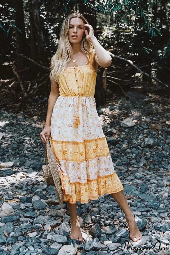 Bohemian Sundress Seductive Sleeveless Strap Rayon Floral Beach Dress