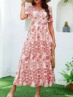 Bohemian Tall Waist Quadrilateral Neck Floral Dress