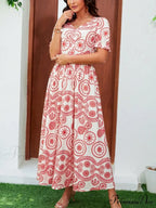 Bohemian Tall Waist Quadrilateral Neck Floral Dress