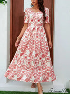 Bohemian Tall Waist Quadrilateral Neck Floral Dress